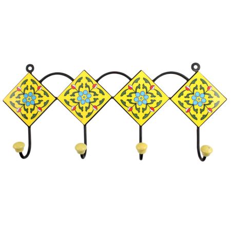 Yellow Turquoise Floral Tiles Hooks